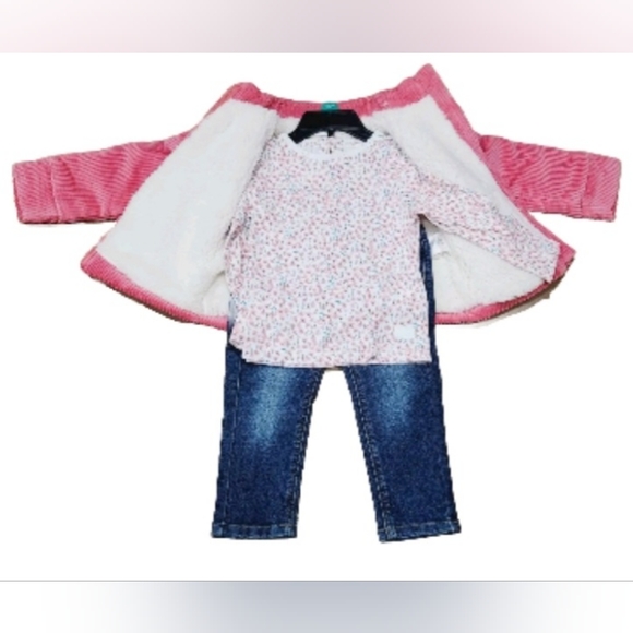 KOALA KIDS 3-pc Outfit 18M Pink Corduroy Plush Jacket Long Sleeve Tee Jeans NWT - Picture 4 of 16